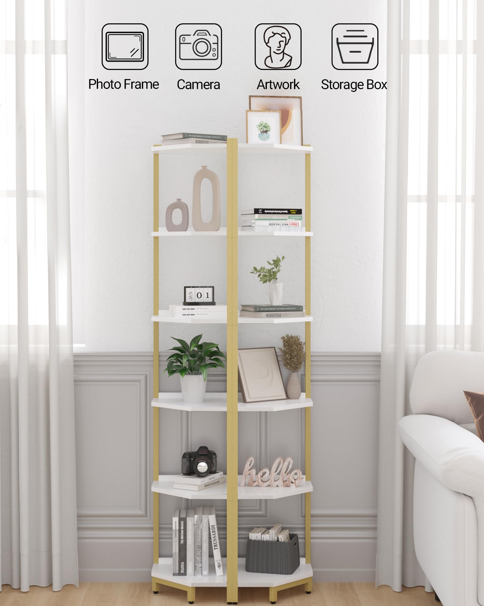 Amazon.com: Hzuaneri Corner Shelf Stand, Corner Bookshelf, Storage