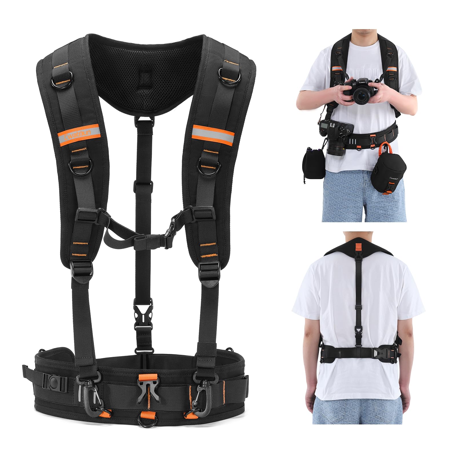 Cwatcun Adjustable Camera Strap for Photographers – Multi-Function Dual Shoulder Harness & Waist Belt for Camera DSLR/SLR Accessories Storage