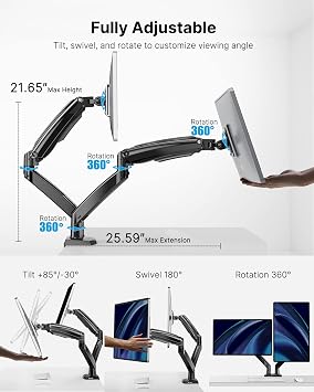 HUANUO Dual Monitor Stand for 13 to 35 inch, Steel Monitor Mount Reinforcement Plate for Thin, Glass and Other Fragile Tabletop