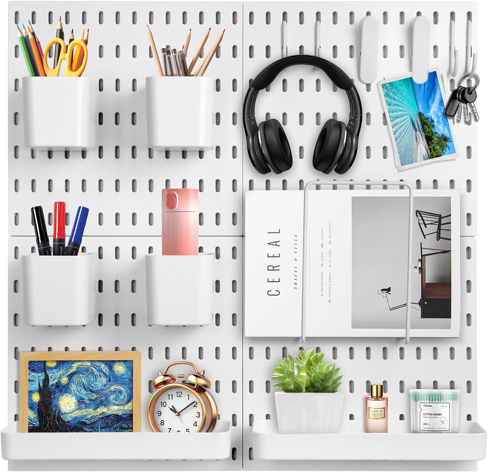 Pegboard Combination Kit, Pegboard Wall Organizer with 4 Pegboards & 19 Accessories Hanging, Pegboard Combination Wall Organizer Kit for Organize Home, Office, And Gaming Setup, 22" x 22"