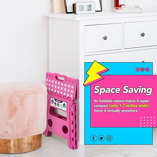 Miniatura 175 de Delxo Taburete plegable de 9 pulgadas, taburetes negros plegables para niños, taburete plegable portátil con asa, taburete plegable para cocina