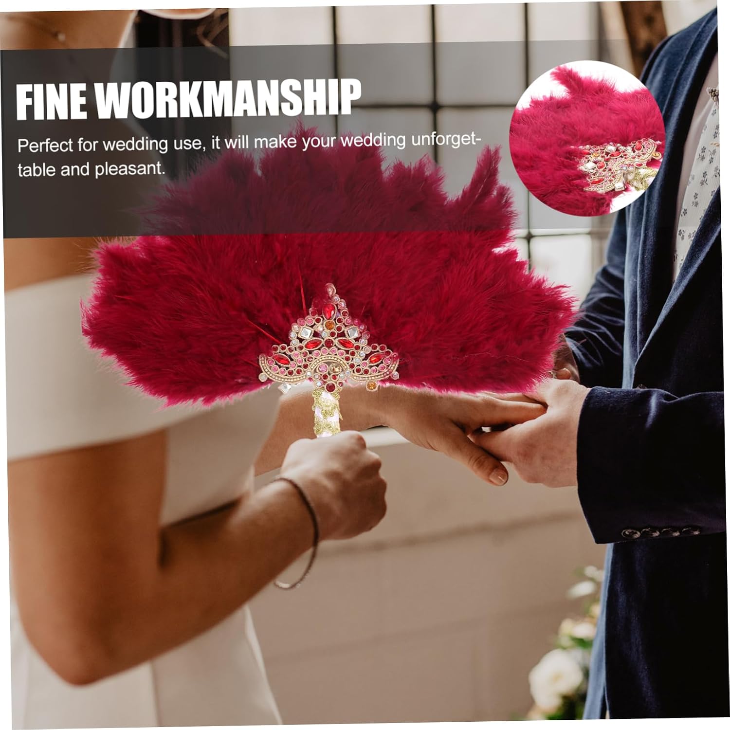 Cabilock Exquisite Handheld Rhinestone Plume Fan for Weddings Photography Props and Stage Performances Bridal Accessory for Unforgettable Moments