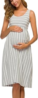 Ecavus Womens Maternity Tank Dress Stripe Color Block Sleeveless Knee Length for Baby Shower Price In India
