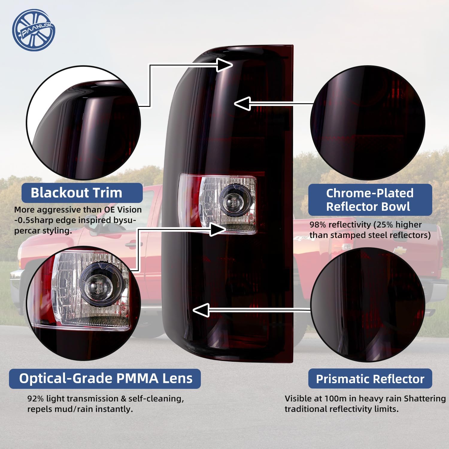 Dark Red Tail Lights for 2007-2013 Chevy Silverado 1500/2007-2014 Silverado 2500HD 3500HD / 2007-2013 GMC Sierra 3500HD – Complete Set w/Bulbs & Harness, Excludes Classic & 2014 New Body