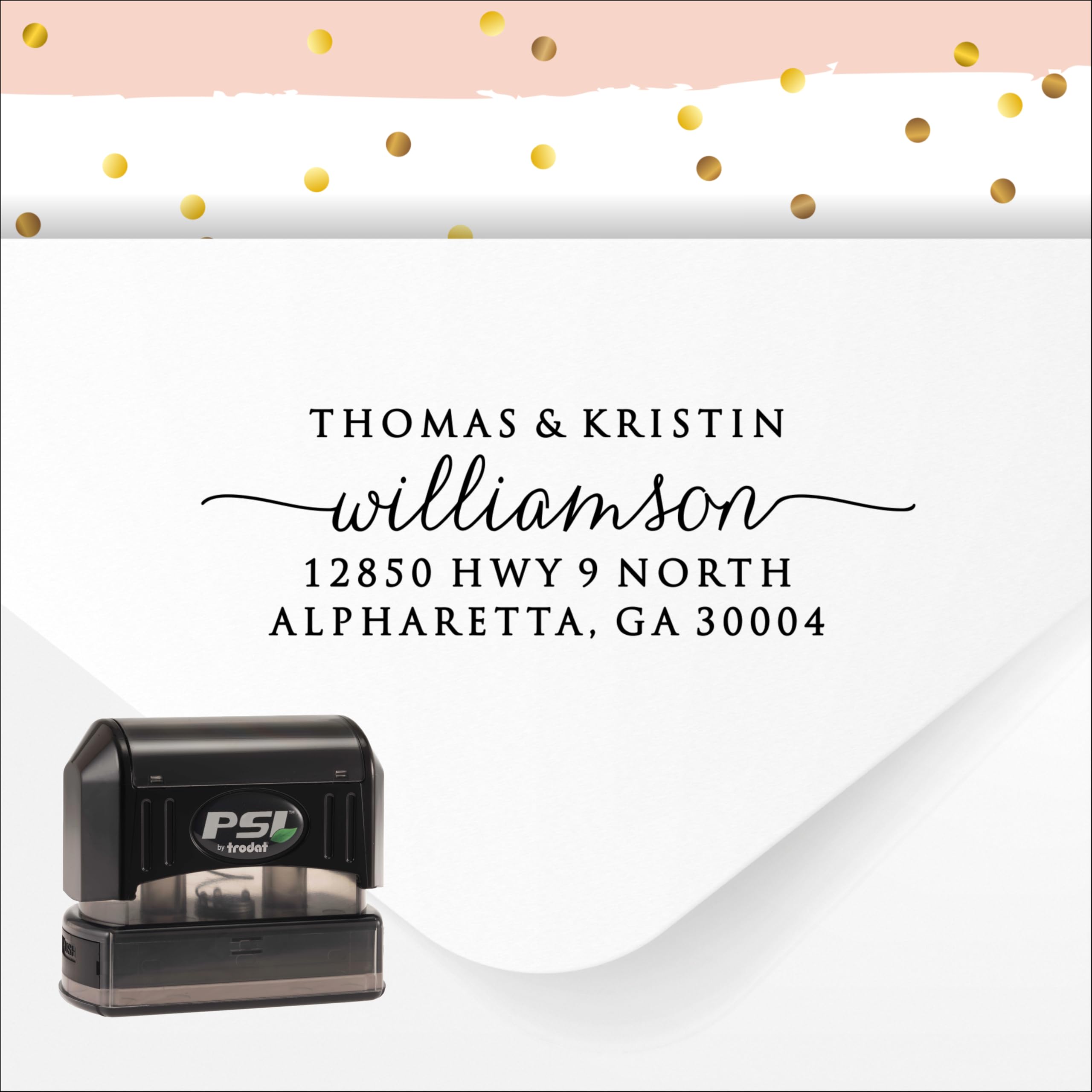 PrettySweetParty Self Inking Return Address Stamp - Custom 4 Line Personalized Address Stamp for Envelopes, Wedding Invitations, Business, Mailing