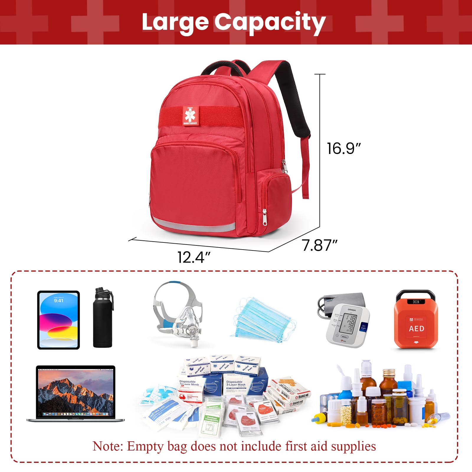 Gatycallaty Emt Erste-Hilfe-Rucksack, leer, Ems, Notfall, Zuhause, Gesundheit, Wandern, Trauma, Reisen, Camping, Rot, 2 Stück