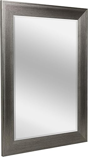 Head West Espejo de pared enmarcado con borde biselado, diseño vintage  para tocador, dormitorio y baño, montaje horizontal y vertical, gris metálico