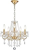 Vista 1 de ANJIADENGSHI Mini Candelabro de Cristal K9 Cristal Dorado para Sala de Estar, Dormitorio, Comedor, Isla de Cocina, Entrada, 5 Bombillas E12, Alto