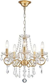 ANJIADENGSHI 5-Light Mini K9 Crystal Gold Chandelier for Bedroom Dining Room Kitchen Island Entryway - 16.9" Diameter Adjustable Height