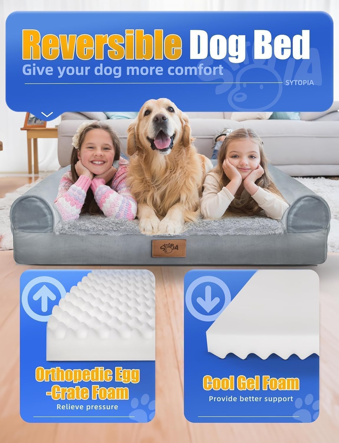 Sytopia Chew Proof Dog Bed 42 Inch Orthopedic for Large Dogs, Indestructible Dog Bed Washable Extra Large Pet Bed with Removable Cover and Anti-Slip Bottom - XL - image 2