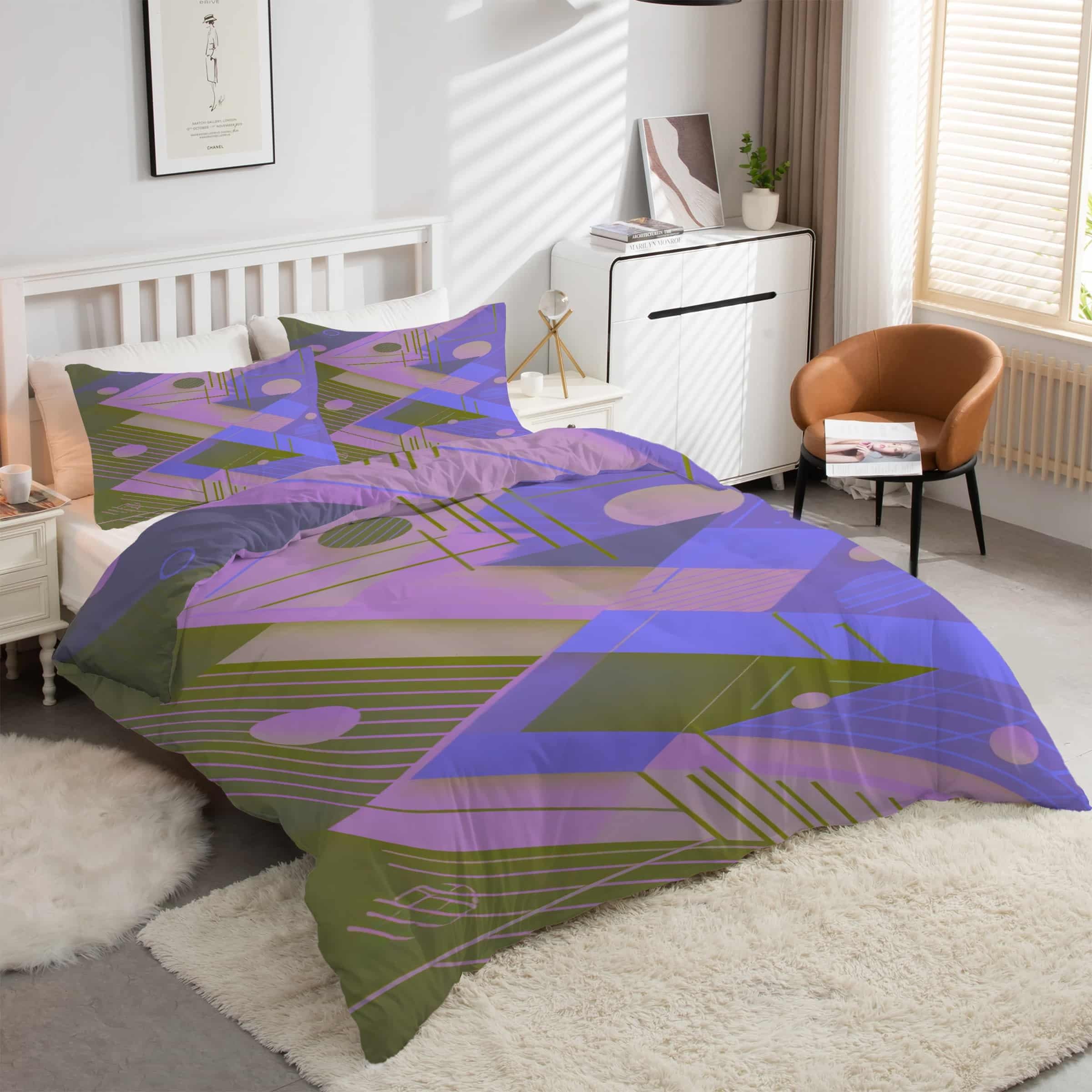 Housse de couette 240 x 260 géométrique ensemble de literie 3 pièces kK288