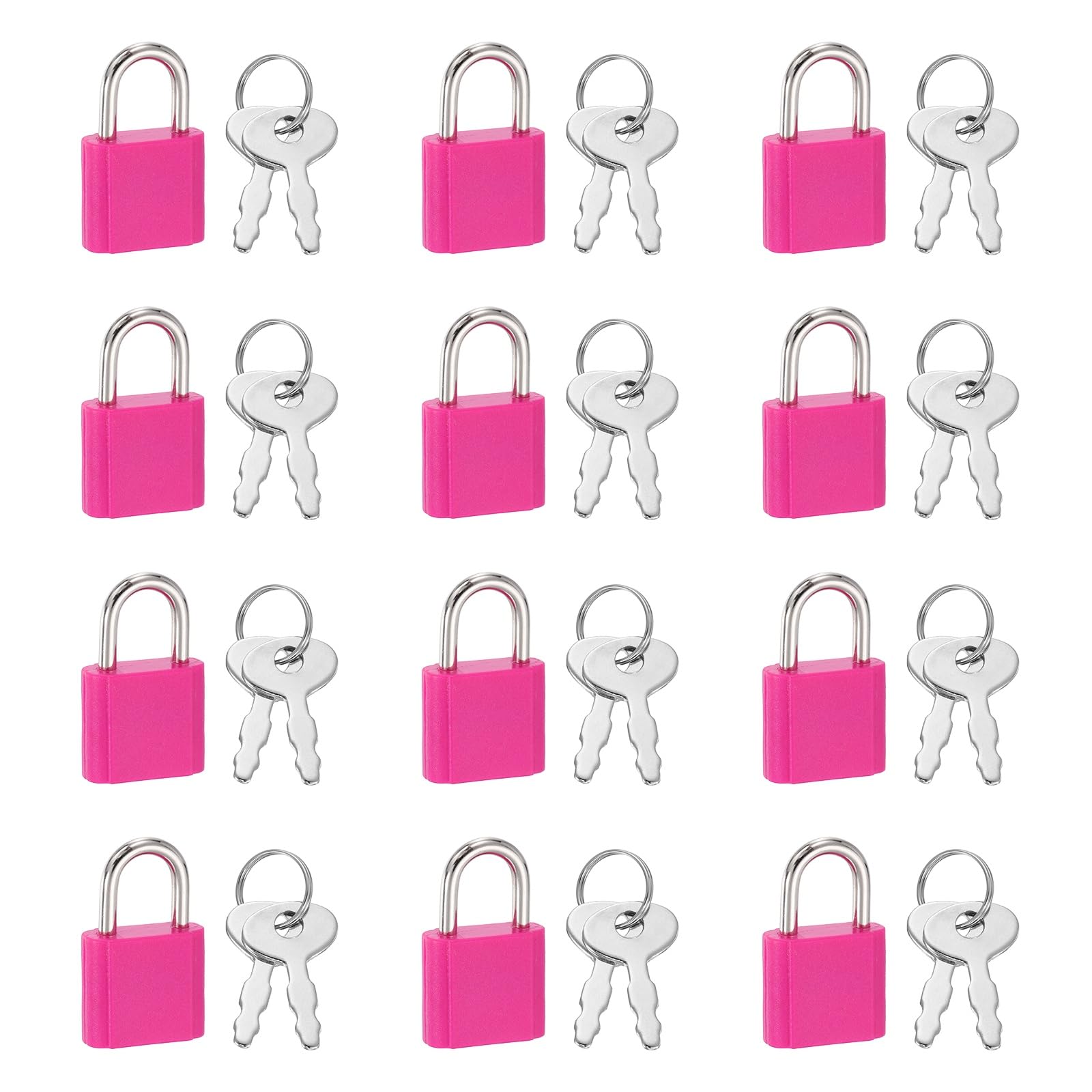PATIKIL Mini Padlock, 12 Pcs Small Plastic Decorative Diary Lock Mini Keyed Padlocks with Keys for Diary Book Suitcase Jewelry Box Backpack Luggage, Dark Pink
