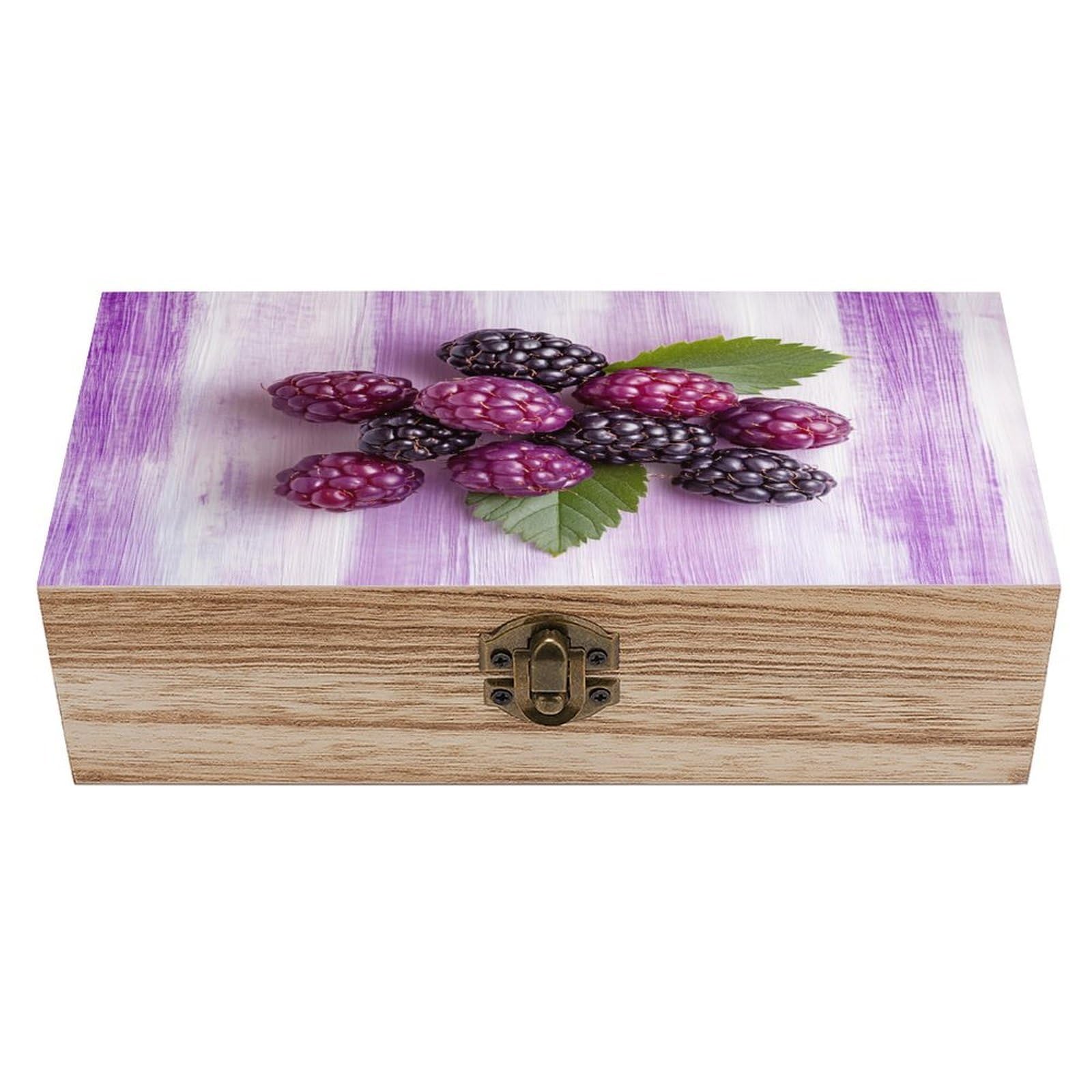 Ahdyr Blackberries Wooden Storage Box with Hinged Lid And Front Clasp Large Keepsake Box