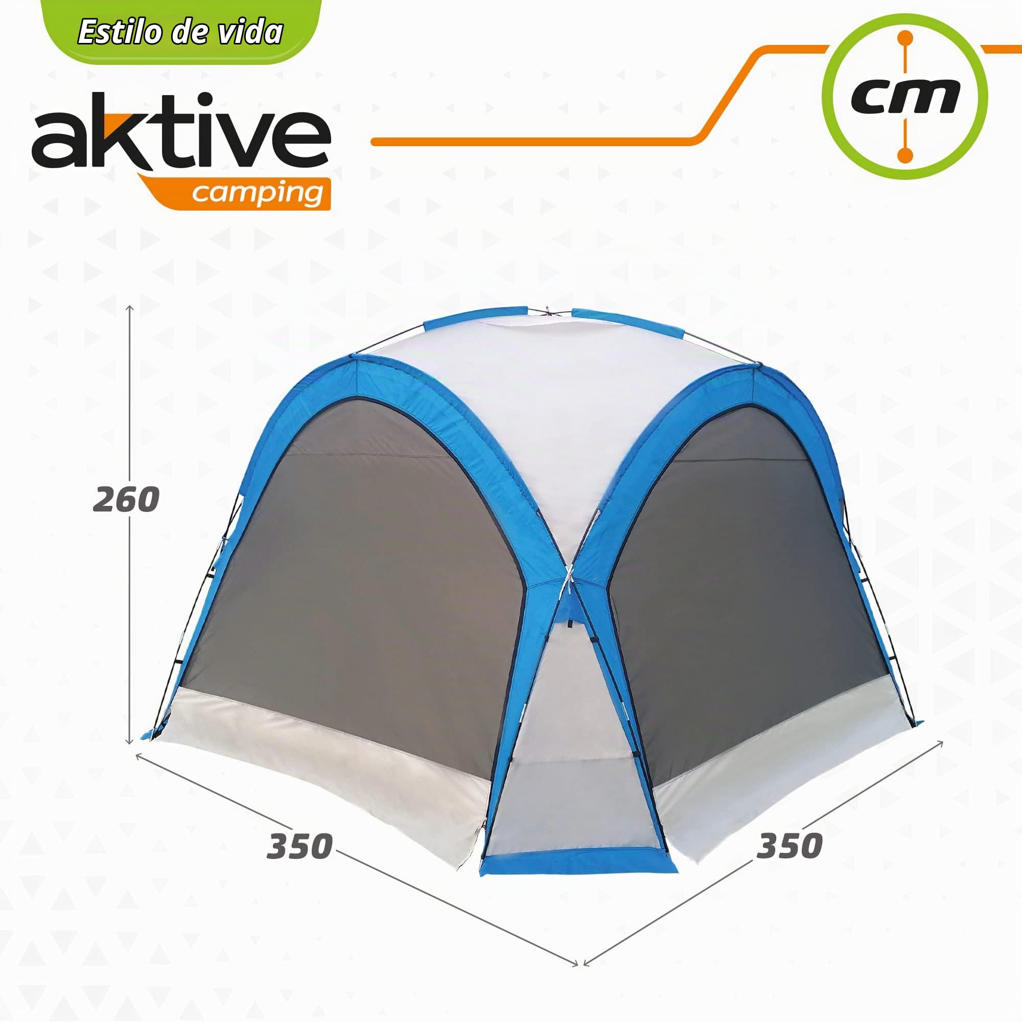 Aktive 52896 - Tienda de campaña con mosquitera y ventilación, Medidas 350x350x260cm, Carpa camping plegable de fácil montaje y transporte, Tejido impermeable, toldo camping