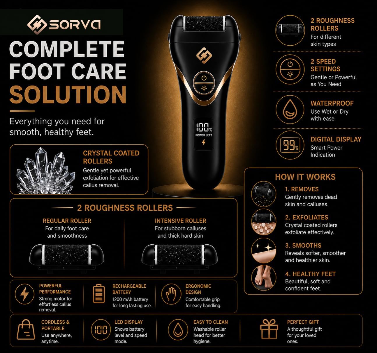 Lima elettrica per piedi per la rimozione della pelle dura, strumento professionale per la cura dei calli e pedicure, per pelle morta e secca, ricaricabile tramite USB, con display a LED e 3