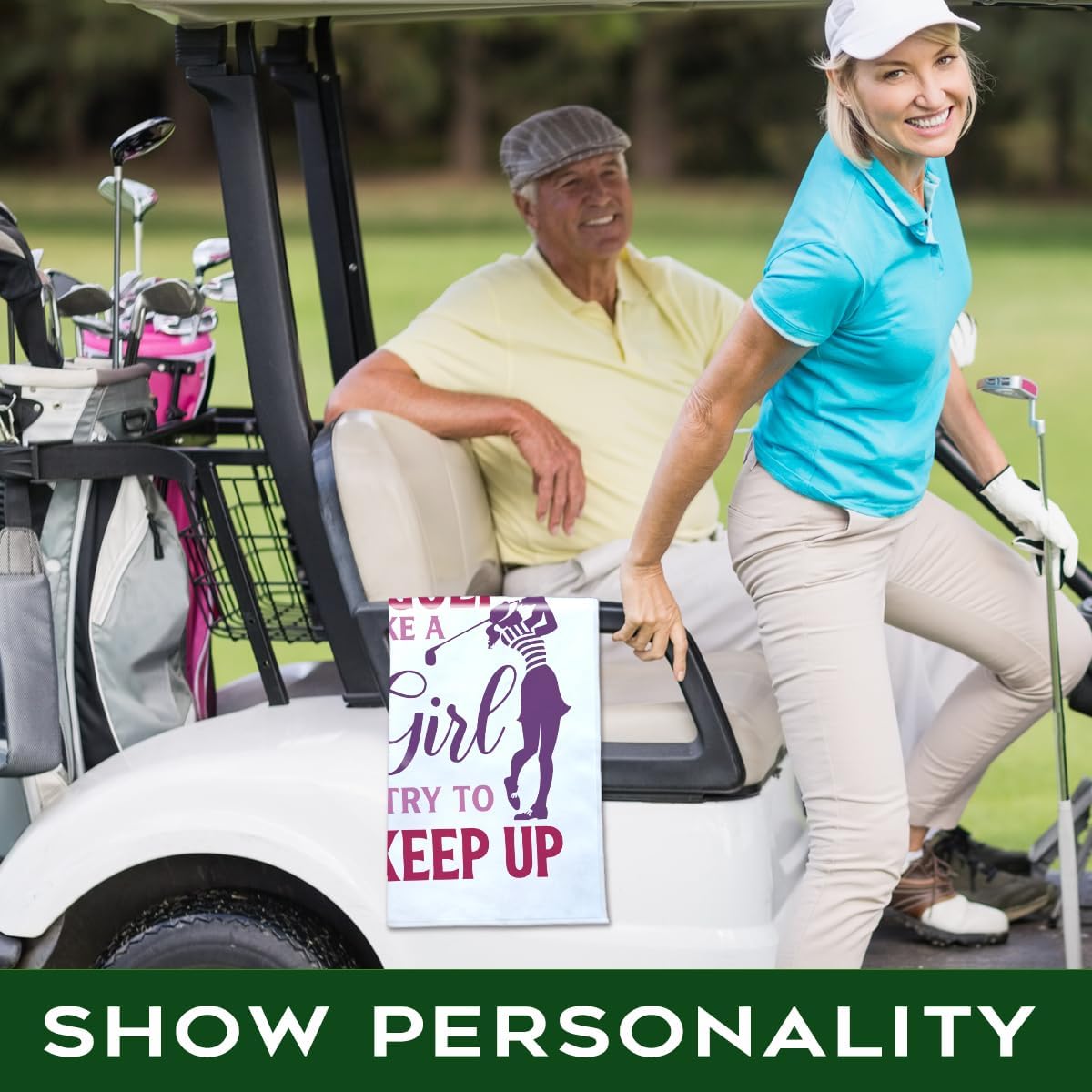 I Golf Like A Girl Try to Keep Up Polyester and Cotton Blend Printed Golf Towel, Funny Golf Accessories for Women, Golf Gift for Golf Fan Her Girlfriend, Golf Lover Birthday Gift, White - Image 4
