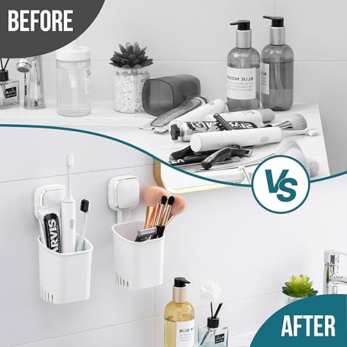 Vista 36 de TAILI Soporte para cepillo de dientes de succión, paquete de 2 unidades, soporte de repuesto para cepillos de dientes de ducha para pared, potente