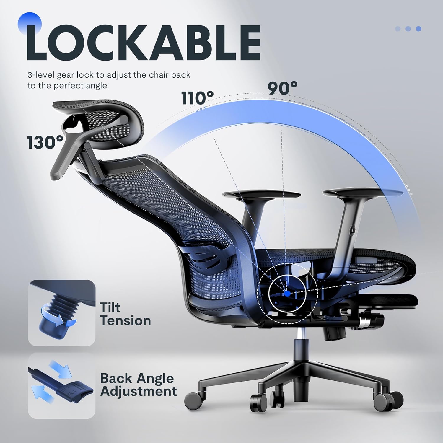 FLEXISPOT Ergonomic Office Chair with Footrest, Mesh High Back Computer Chair, Home Office Desk Chairs, with Adjustable Lumbar Support/4D Headrest/Reliable Base, Breathable Mesh Seat, Black, OC3 AIR-F - Image 7