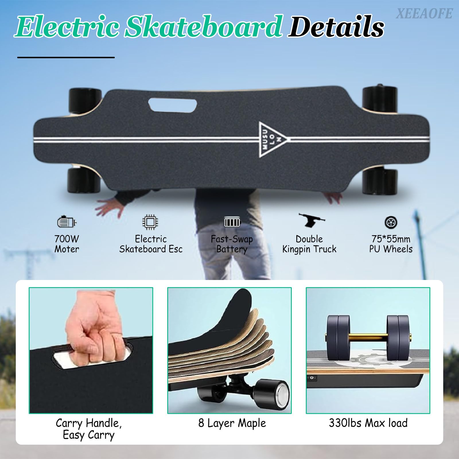 350W Elektrisches Skateboard mit Fernbedienung, 20/25 km/h Höchstgeschwindigkeit & 8/15 km Reichweite, Elektrisches Longboard für Erwachsene mit Vier Verstellbaren Geschwindigkeiten 15kM