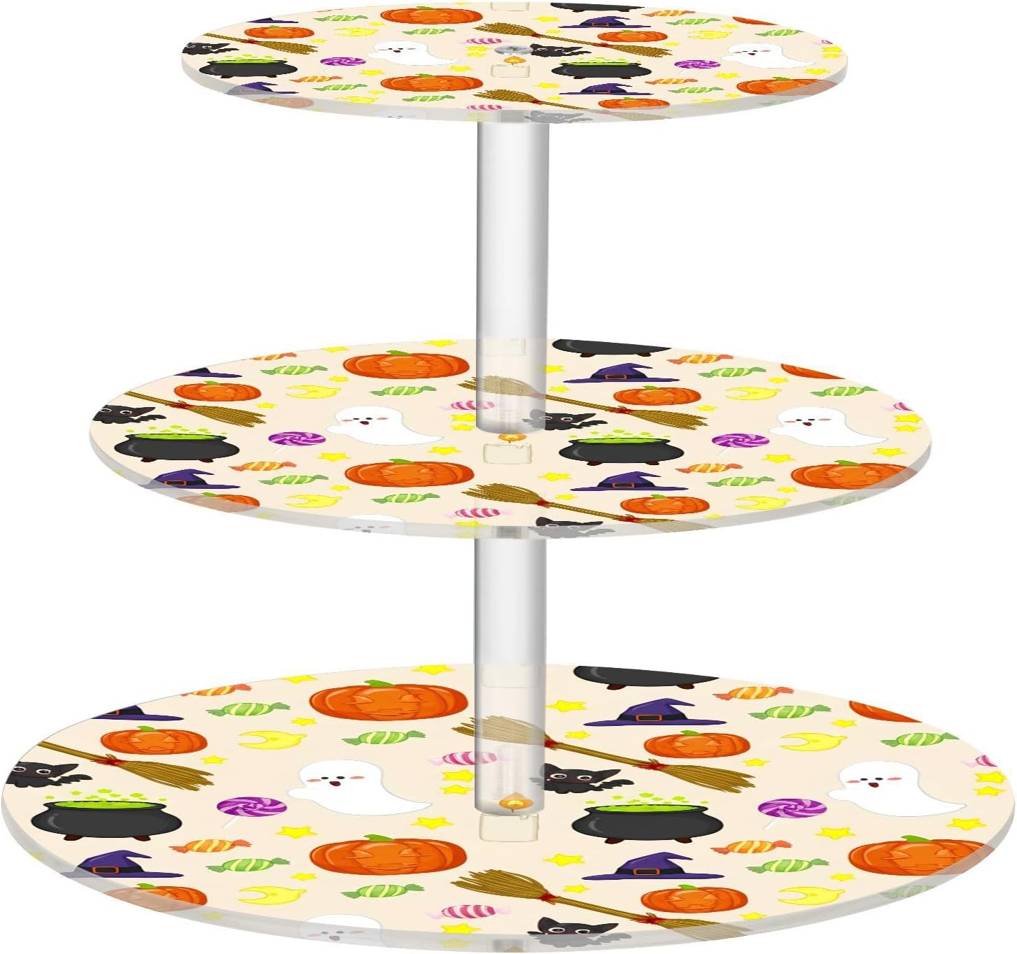 Pumpkin Ghost Sugar Broom Halloween 3 Tier Acrylic Cupcake Stand, Cupcake Stand for 34 Cupcakes for Weddings, Christmas,Holidays,Parties,Birthday,Printed Cupcake Tower 23300363