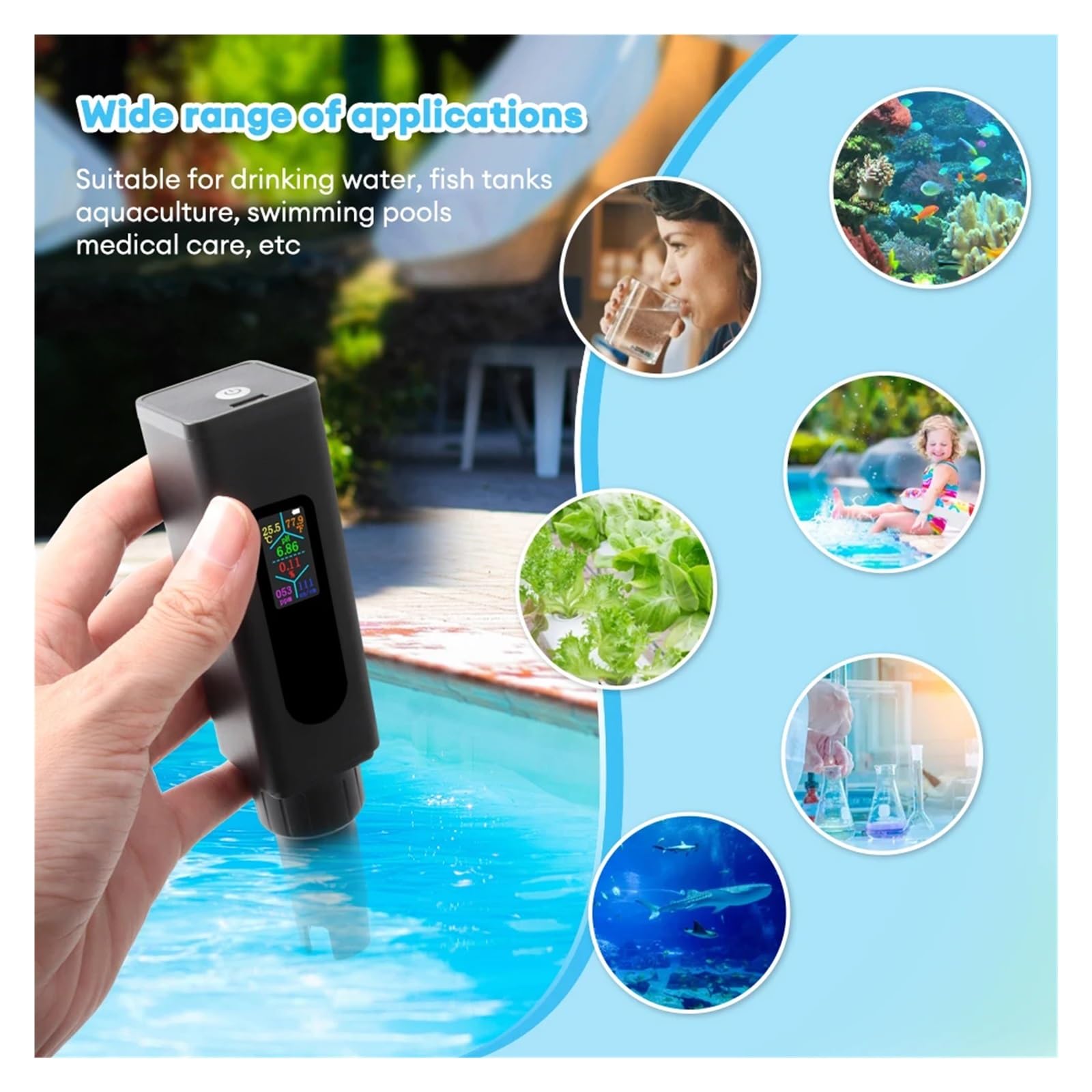 Tester Digitale Dela Qualità Del'acqua Potabile 5 In 1 Salinità/CE/temperatura/TDS/PH For La Carica Di Tipo C Coltura Idroponica Del'acquario Misurazione Accurata