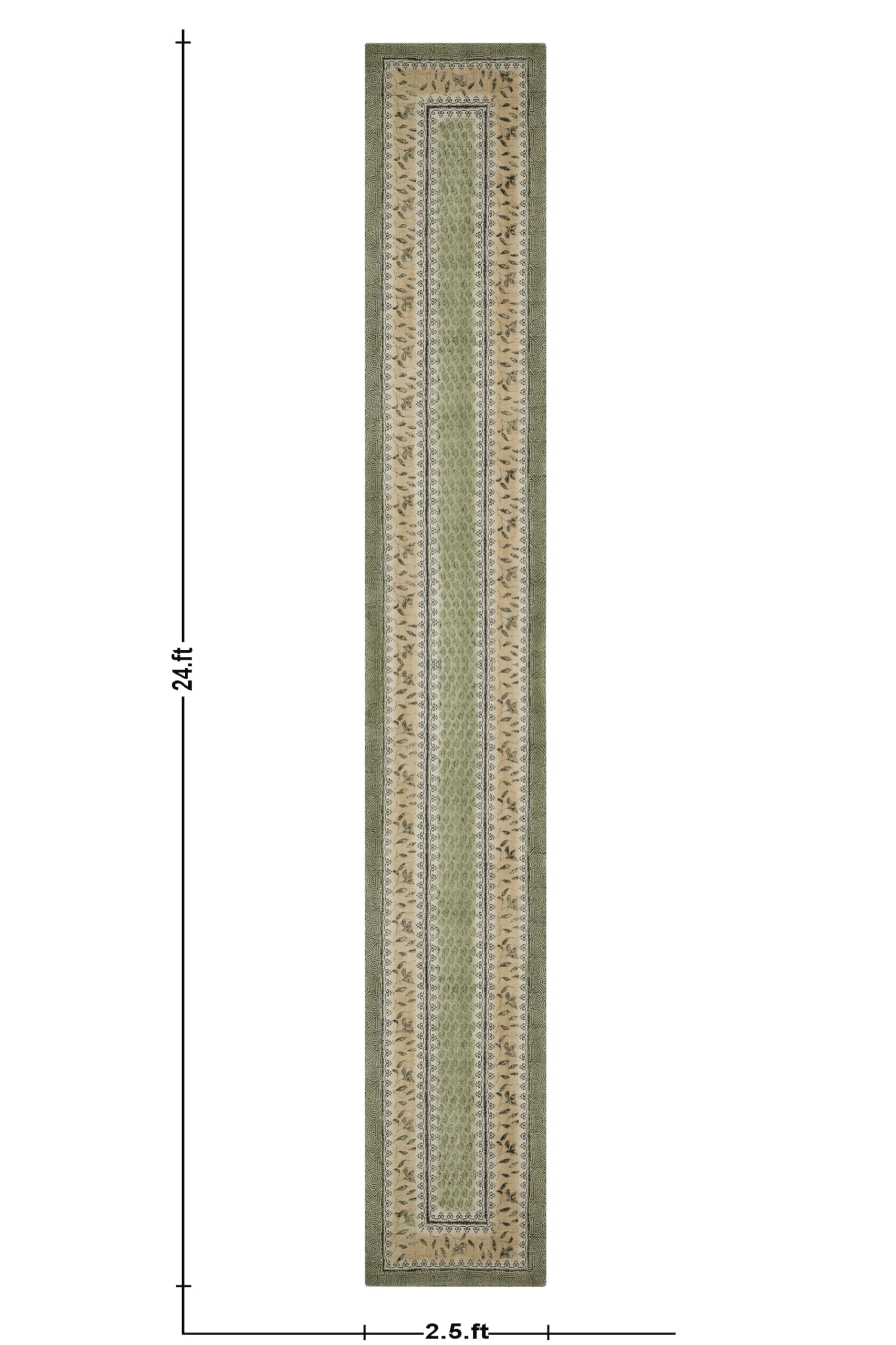 Handblock gedruckt Baumwollläufer 2,6 x 10 Kelim-Läufer Stein waschbar Teppich dick 0,5 cm Handfläche waschen grün und beige flach gewebte Matte Innen Outdoor-Teppiche für Flur, Treppe, Flur