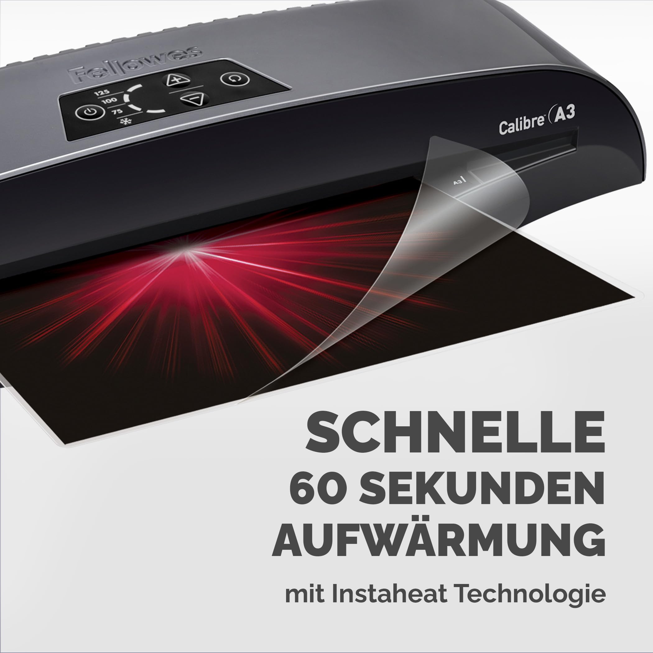 Fellowes Laminiergerät Calibre A3 für 80-125 Micron Folien, nur 60 Sek. Aufwärmzeit, staufreies Laminieren, für Büro und Home Office, inkl. 10 gratis A4 Folien