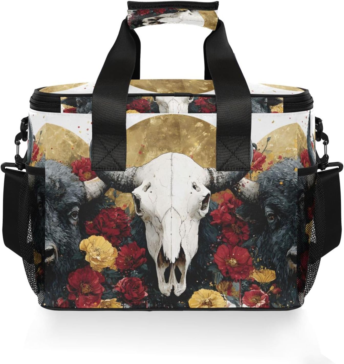 Cooler Bags Insulated Bison and Skull Print, Shoulder Lunch Box 24 Cans Capacity Leakproof with Handle for Picnic Camping
