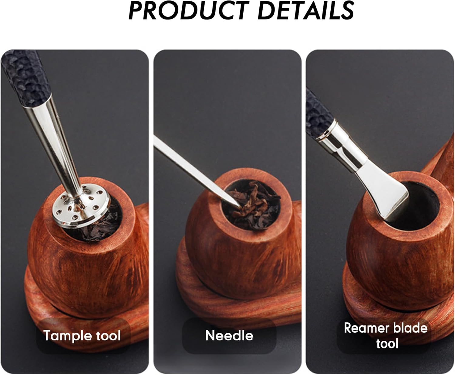 3 In 1 Pipe Cleaner Tool Cleaner Metal And Black Rosewood Tobacco Pipe Accessories Removable Portable Pokers Tool For Clean Pipe Tamper Reamer
