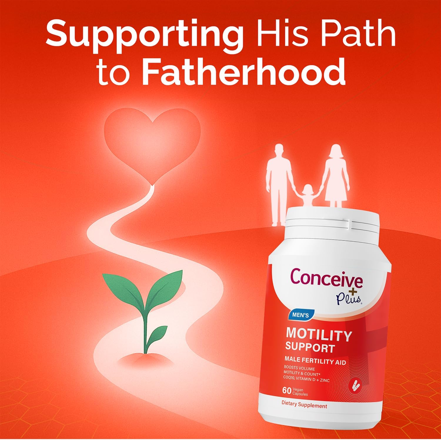CONCEIVE PLUS Motility Support for Men | Boost Sperm Volume & Count | Spermidine Supplements with Vitamin D, E, Zinc, Antioxidants – Multivitamin Fertility Supplements for Men, 60 Caps
