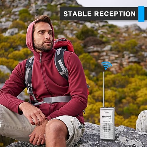 Miniatura 5 de Radio portátil AM FM, radio de bolsillo pequeño VNVGLUS con la mejor recepción, 2 pilas AAA, conector para auriculares, fácil de usar para caminar