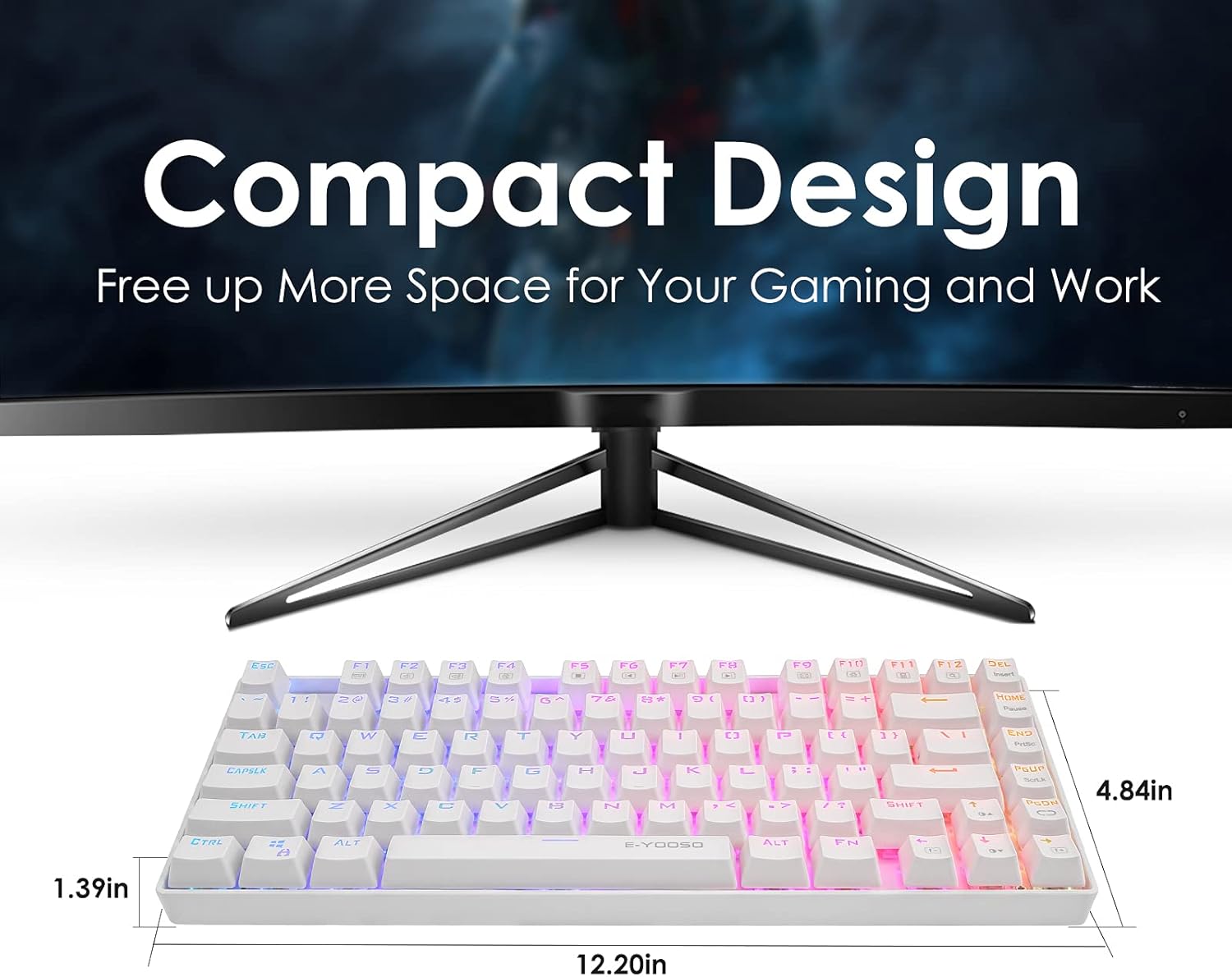 HUO JI Z-88 RGB Mechanical Gaming Keyboard, Blue Switch, LED Backlit, Water Resistant, E-Yooso 75% Compact 81 Keys Anti-Ghosting for Mac, PC, White