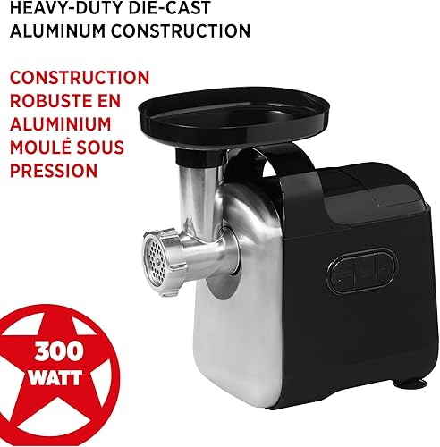 Miniatura 6 de Starfrit Picadora eléctrica de carne - Dos placas de molienda de acero inoxidable - Embudo de salchicha y accesorio Kebbe - 300W