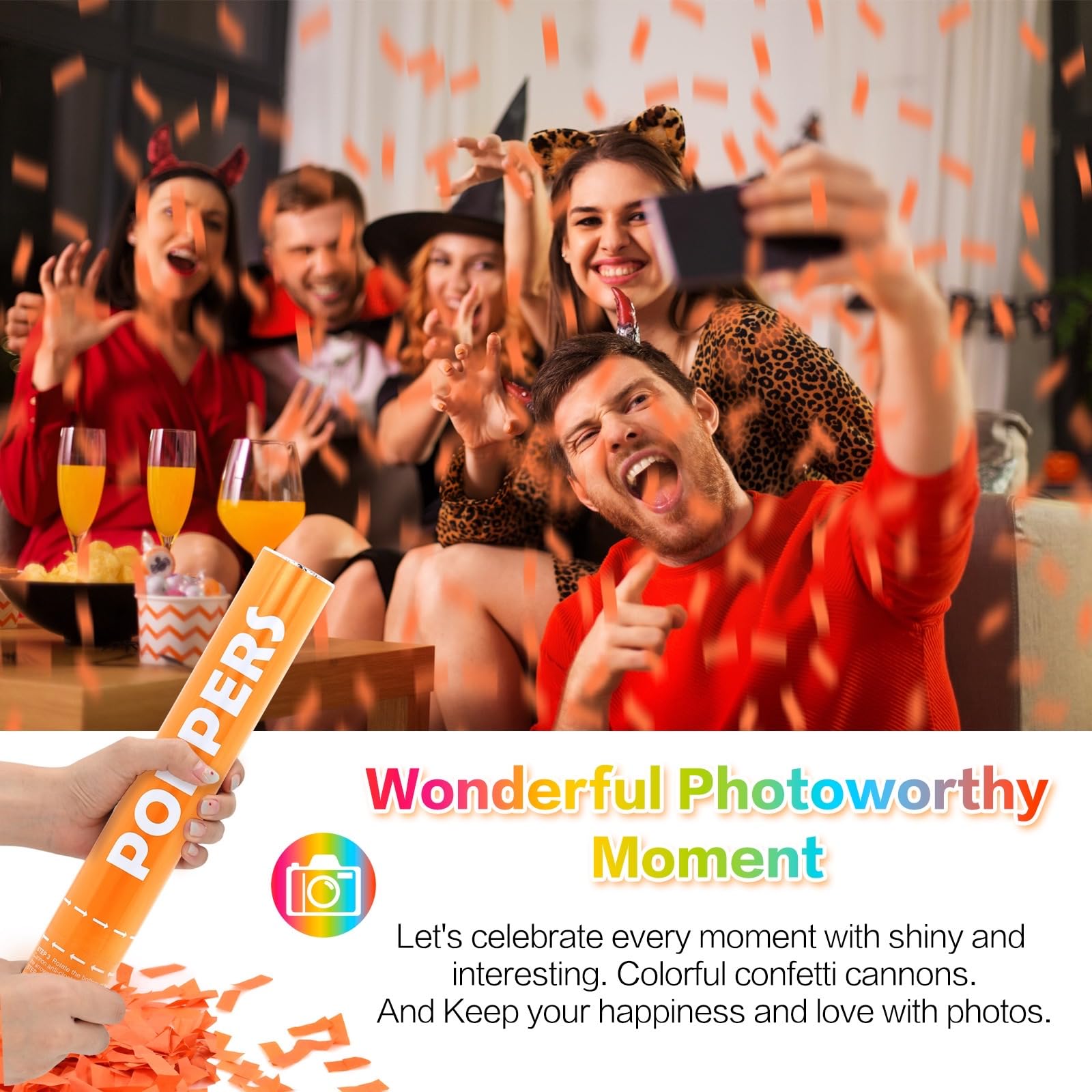 Konfetti-Kanonen, Orange, 12 Stück, Party-Popper-Shooter, 30,5 cm, Confftti-Kanonen, startet 6,1–7,6 m, biologisch abbaubare Konfetti-Popper für Geburtstag, Hochzeit, Abschlussfeier, Silvesterfeier