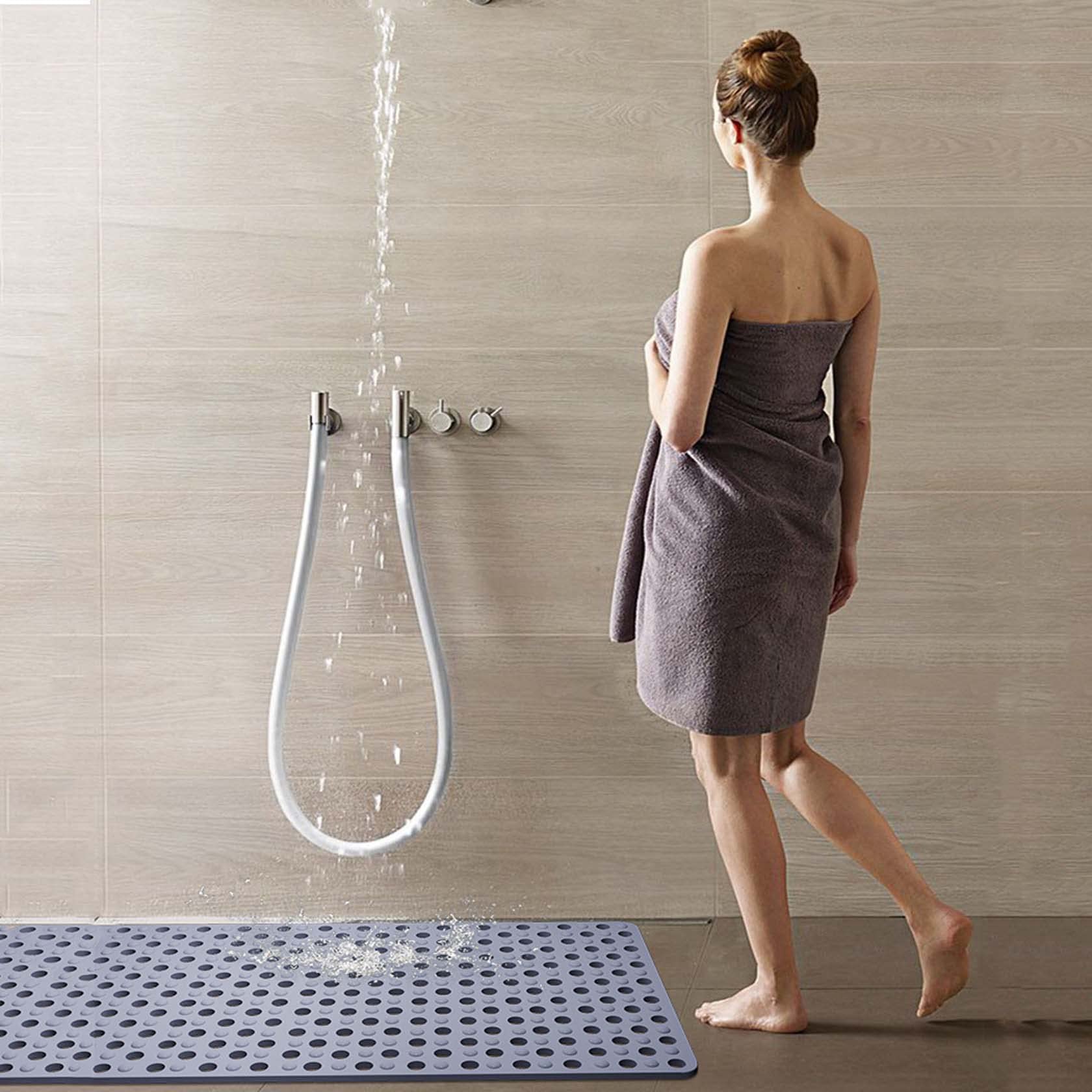 Alfombrilla para bañera y Ducha para baño Orificios de Drenaje Secado rápido con ventosas Alfombrillas Antideslizantes Almohadilla para pies Lavable Cojín para Masaje Azul 45 cm / 17,7 pulga