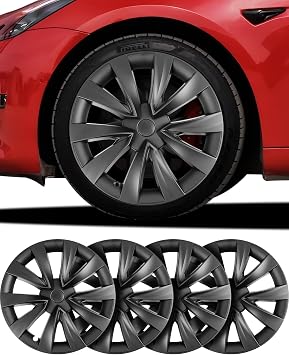 Model 3 Wheel Covers 18 inch, 18" Wheel Center Hub Cap Kit Compatible with Tesla Model 3 Matte Black 18 inch Model 3 2017-2023