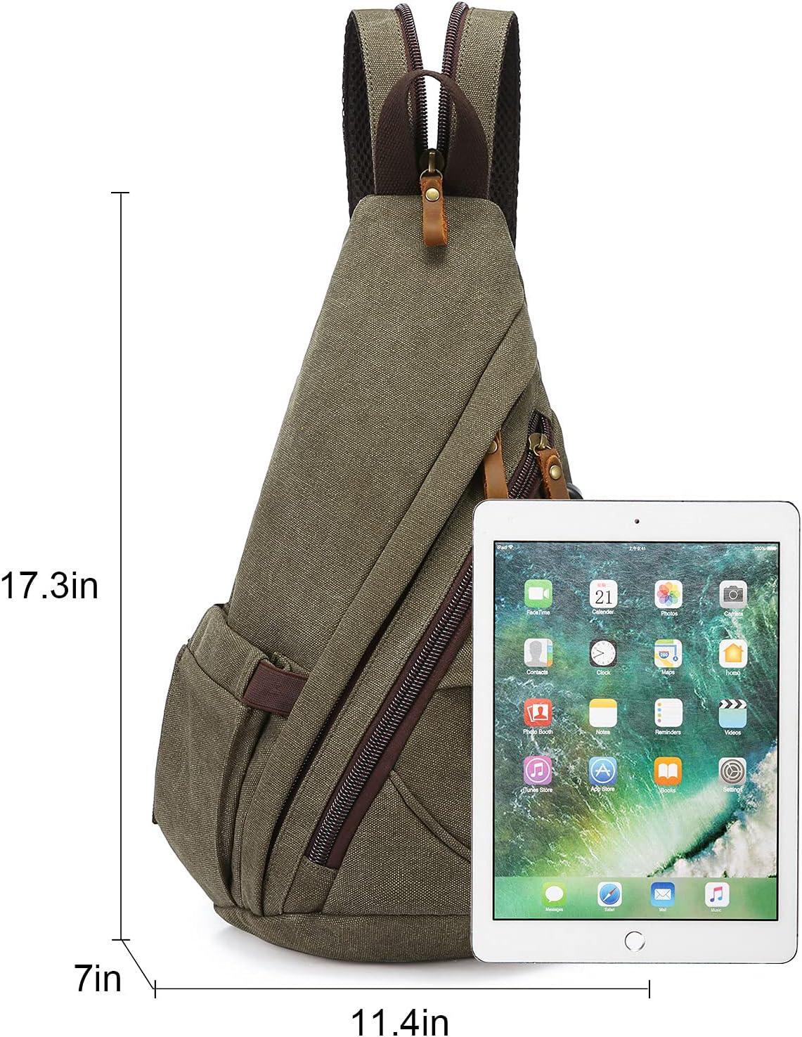 Canvas Sling Bag Backpack Crossbody Bag Backpack Chest Shoulder Bag for Men with USB Charging Port Grey
