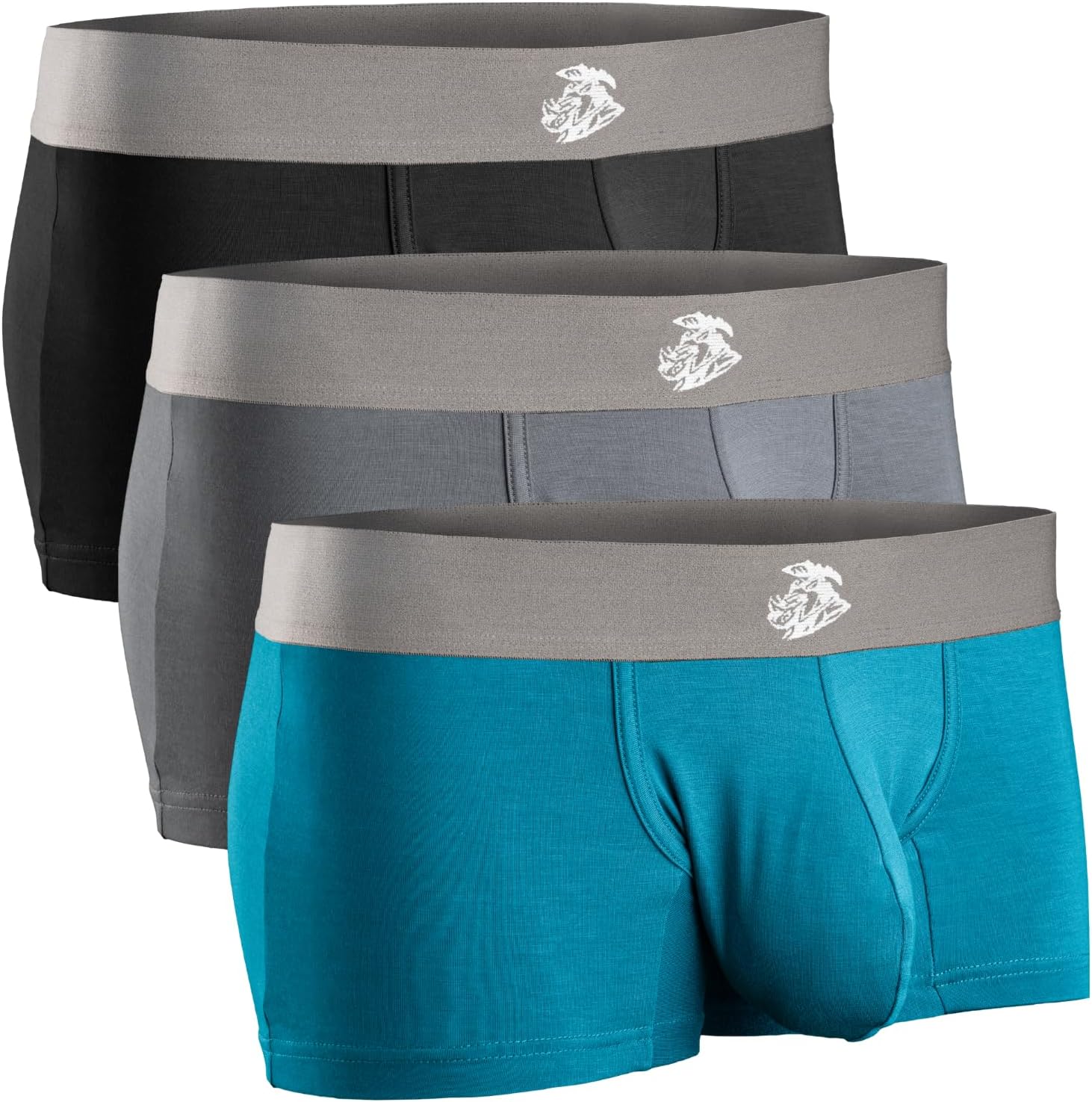 RM Real MenReal Men Bulge Enhancing Pouch Underwear for Men – 1, 3 and 6 Pack Set - Modal Boxer Briefs ABCD Pouch, 3pk 3in Black/Blue/Gray, XS