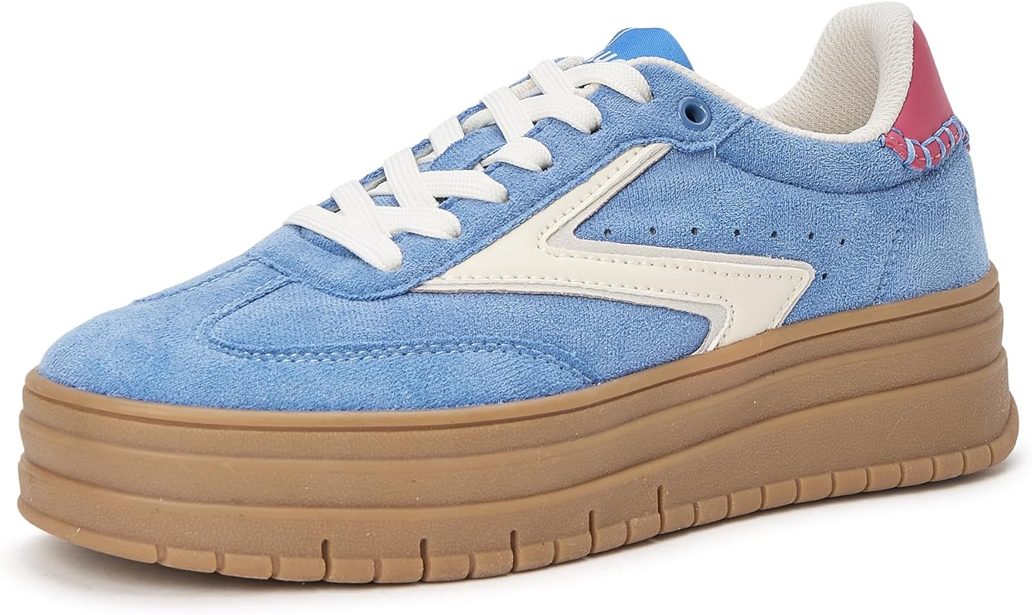 LUCKY STEP Women's Platform Sneakers Gum Sole Suede Casual Classic Retro Rubber Thick Sole Trendy Fashion Tennis Walking Shoes