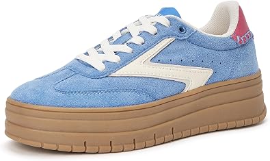 LUCKY STEP Womens Platform Sneakers Gum Sole Suede Casual Classic Retro Rubber Thick Sole Trendy Fashion Tennis Walking Shoes