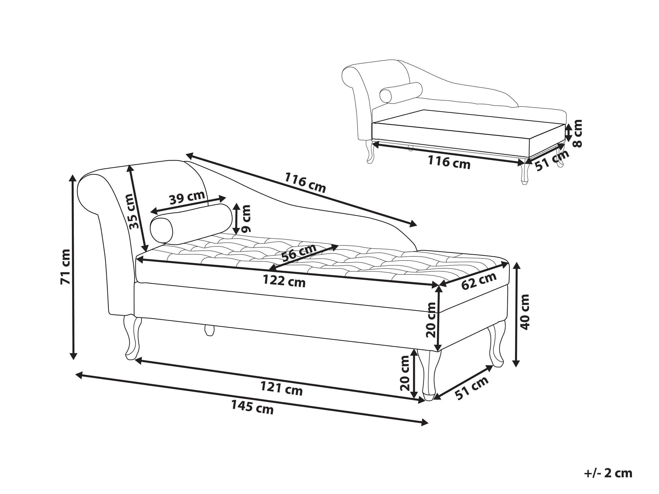 Beliani Chaiselongue linksseitig Samt beige mit Lehne Bettkasten Dekokissen Pessac