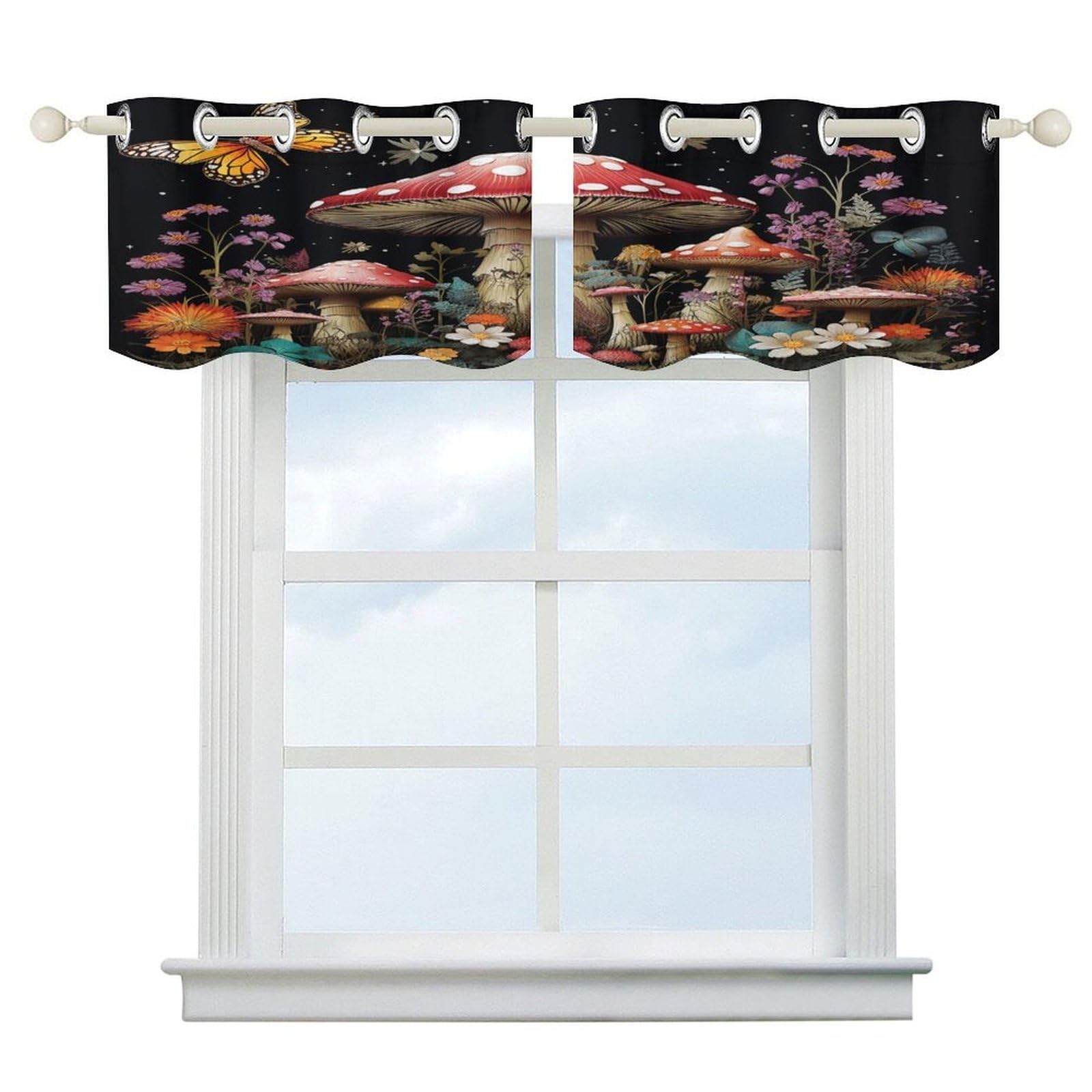 Fekiloot Style Mushrooms Short Curtains Valance Curtain