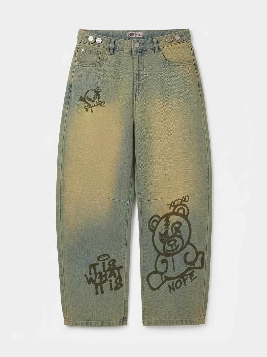 The Souled Store: Jeans con vestibilità a barretta: vita con cerniera e vita in cotone lavato, vestibilità a barilotto, leggero, regolabile, per l'uso quotidiano