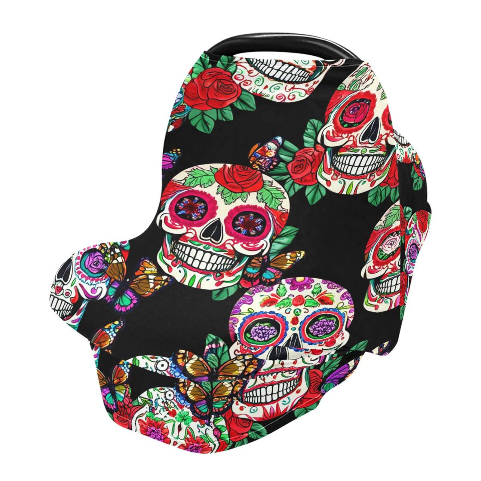 Nesatuwa Baby Car Seat Cover Floral Skulls Breastfeeding Covers Stretchy Breathable Multi-Use Cover Carseat Canopy for Girls and Boys