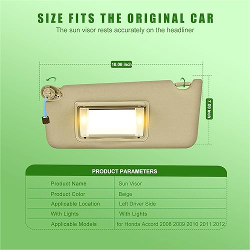 Miniatura 15 de Visera solar del lado izquierdo del conductor y del pasajero derecho para Honda Accord 2008 2009 2010 2011 2012 2013 2014 2015 2016 2017, ensamblaje