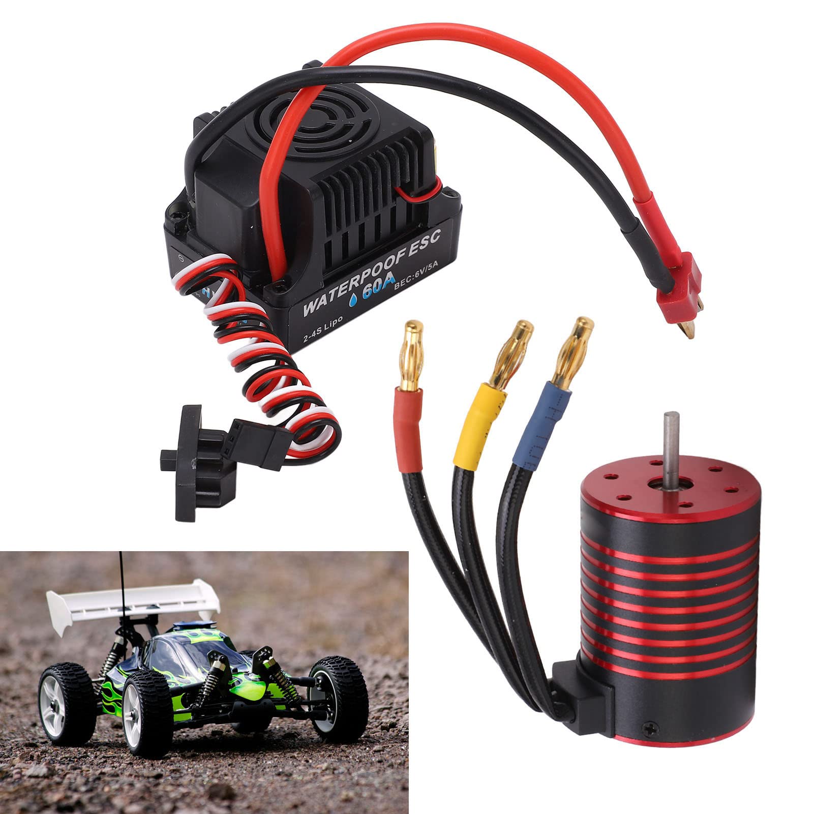 Set motore senza brushless, impermeabile, ESC Brushless, regolatore di velocità elettrico, 60 A, ESC 1/10, 4 poli, per auto giocattolo (3100 KV)
