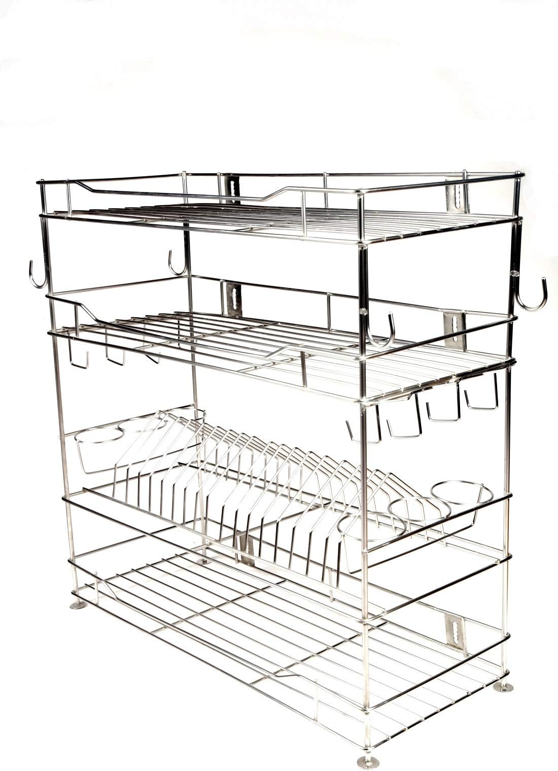 Gehwaraยฎ Stainless Steel Preassembled Utensil Stand with 4 Hooks - Kitchen Organizer for Spoons, Glasses, Cups, and Other Utensils