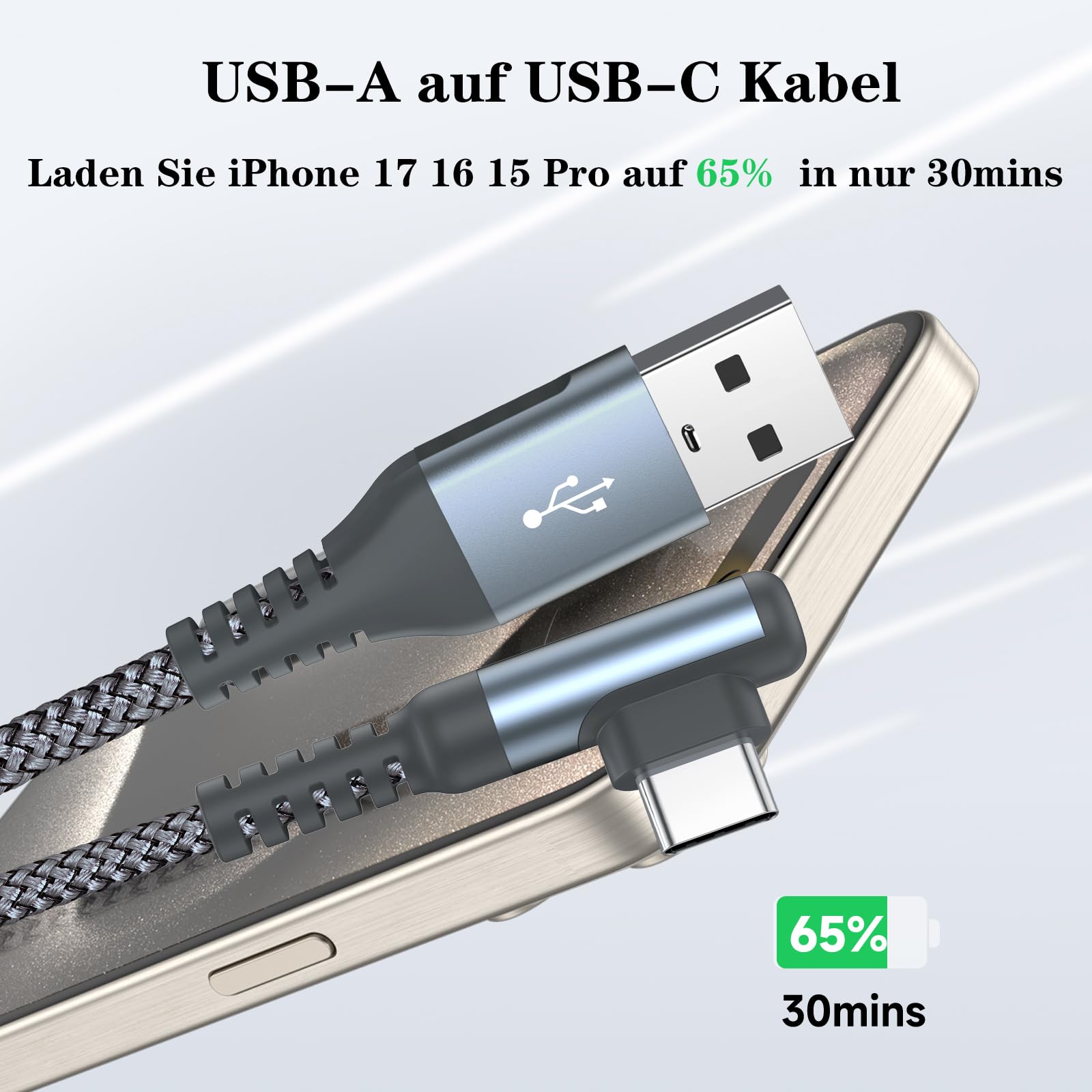 Cavo USB C angolo di 90 gradi [2 pezzi 3 m] ricarica rapida, cavo di ricarica Cavo USB C in nylon tipo C per Samsung Galaxy S21 Plus, Note10 / 9/8, M31, A71 A52 A51 A50 A40 A10 A7, Mi9 / 8