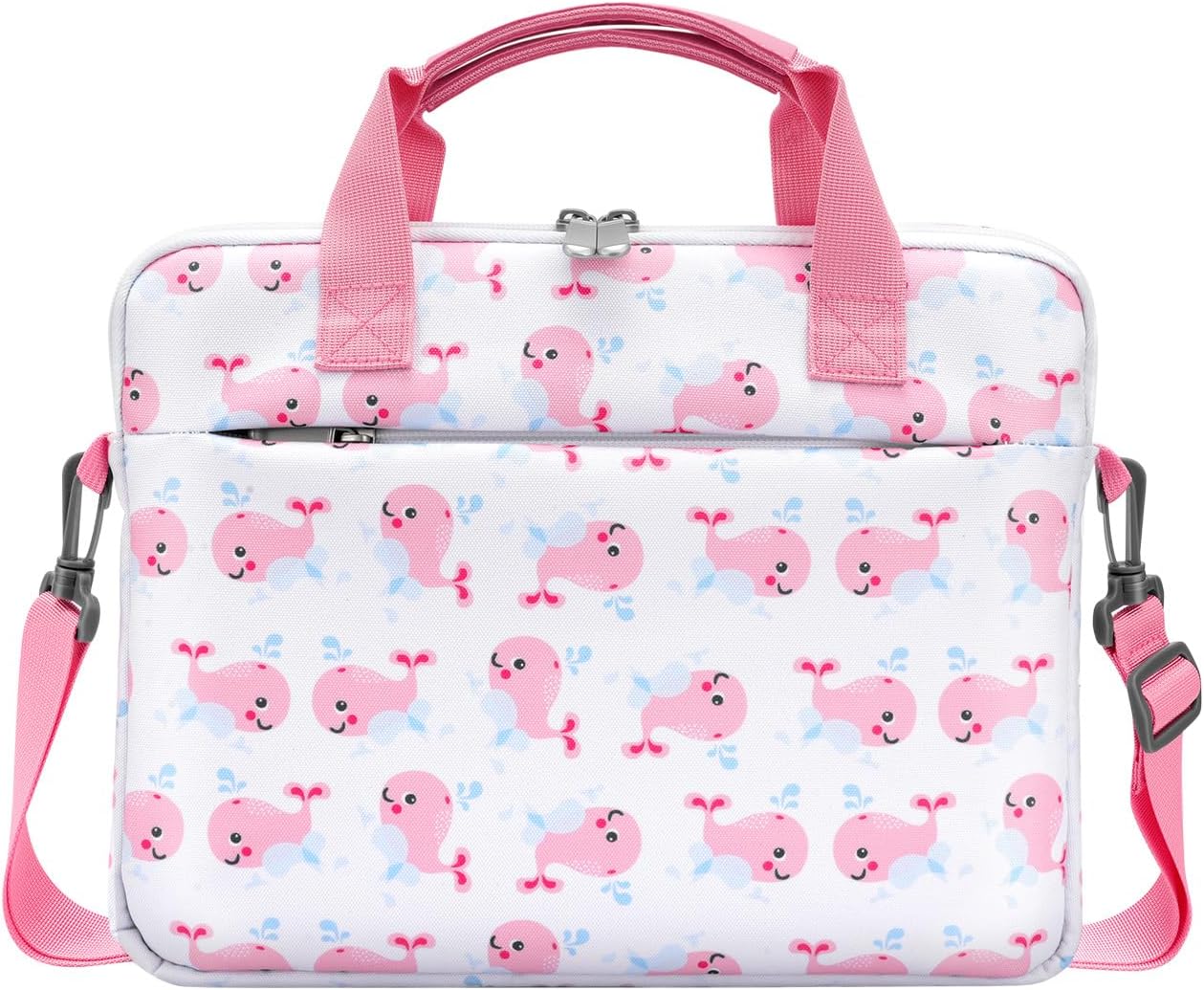 Dadanism Tablet Bag for Kids, 12.5 Inch Portable Tablet Sleeve Carrying Case with Handle & Shoulder Strap, Fits All-new Fire HD 10 Kids (Pro) 13th/11th Gen 2023/2021, Pink Whale