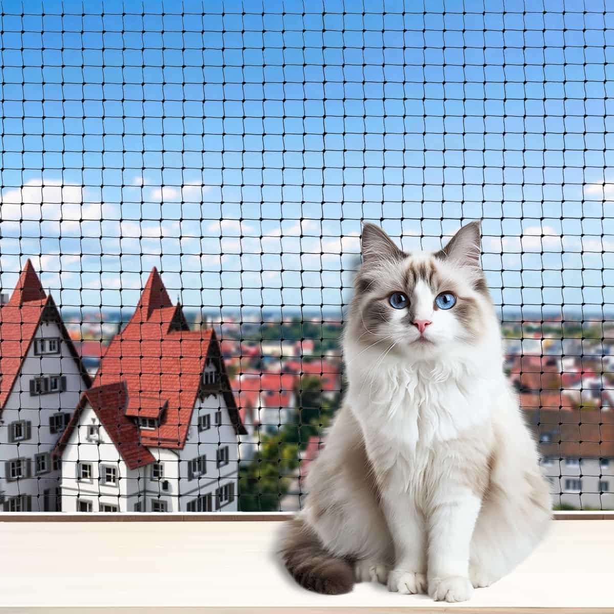 Katzennetz Für Balkon 10x3m,Katzennetz Drahtverstärkt Schwarz,Mit Montagezubehör, Uv-Beständig Langlebig, Für Balkon, Fenster, Zaun Geeignet(10x3m